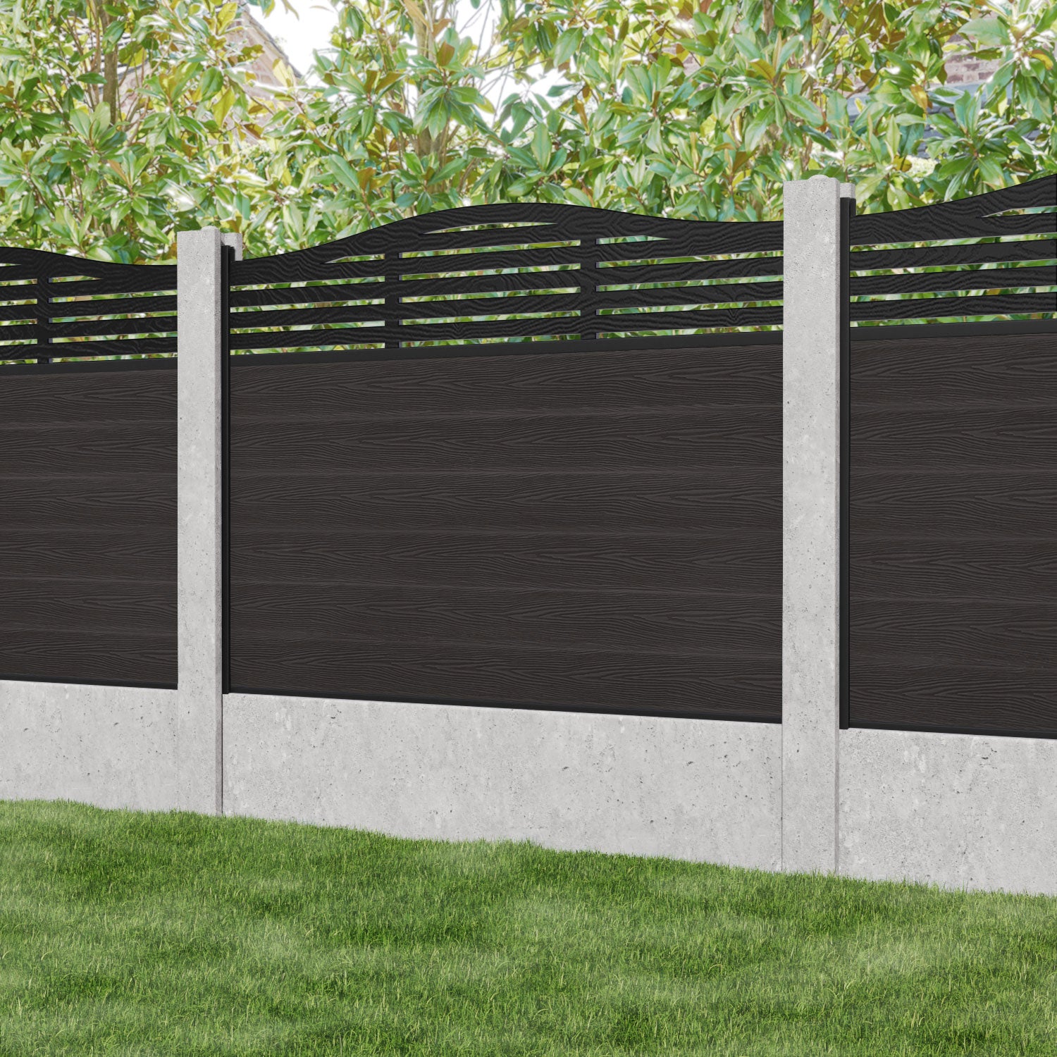 Classic Aspen Curved Top Fence Panel - Dark Oak Wood Privacy Fence for Concrete Posts | Outdoor Garden Yard Decoration & Backyard Security Fencing
