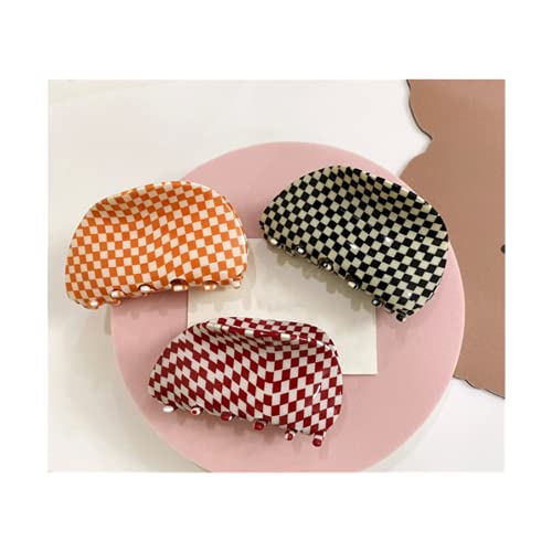 3Pcs Fashion Checkered Multicolored Hair Claw Clips for Thick Hair - Strong Hair Clips for Women & Girls - Perfect for Ponytails, Buns & Everyday Hairstyles - YOEMAYUNER (B)