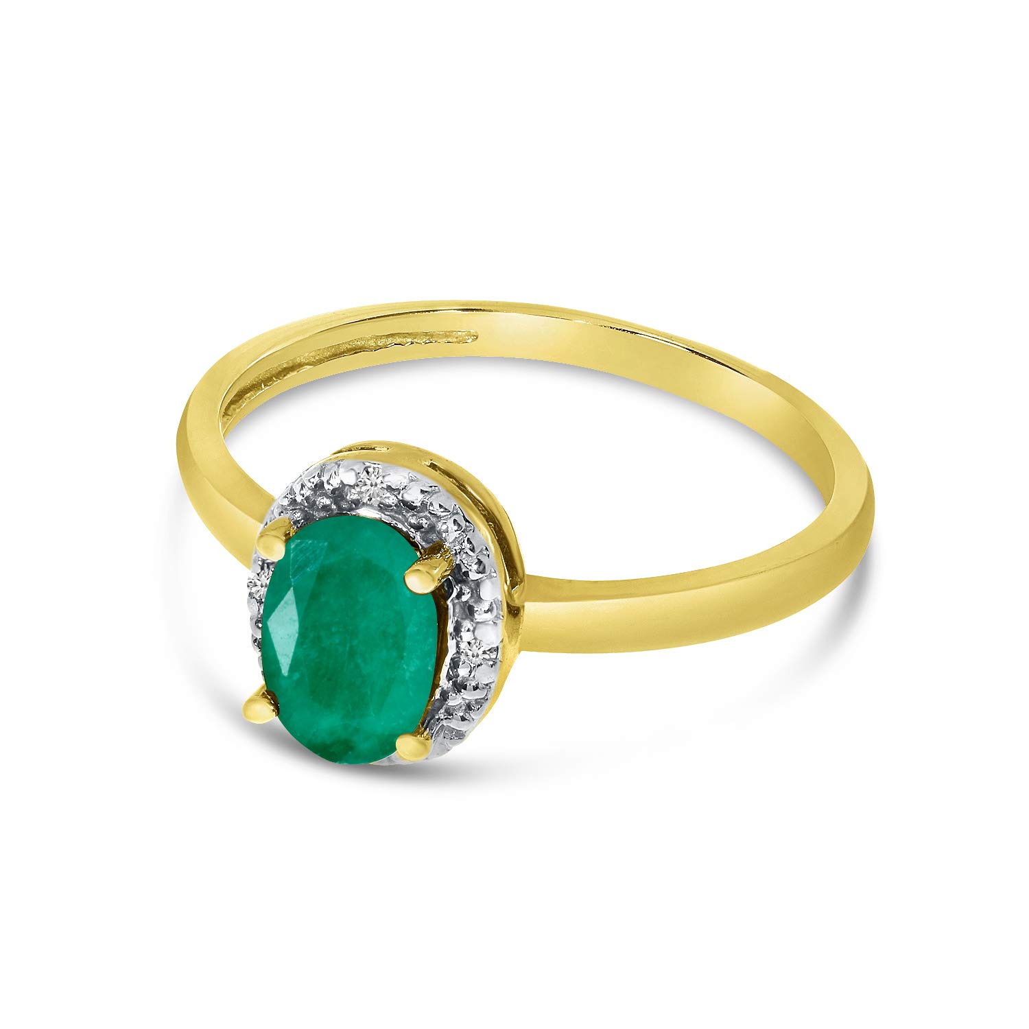 10K Yellow Gold Oval Emerald and Diamond Ring for Women - Elegant Vintage Style Jewelry for Engagement, Wedding, Anniversary & Special Occasions