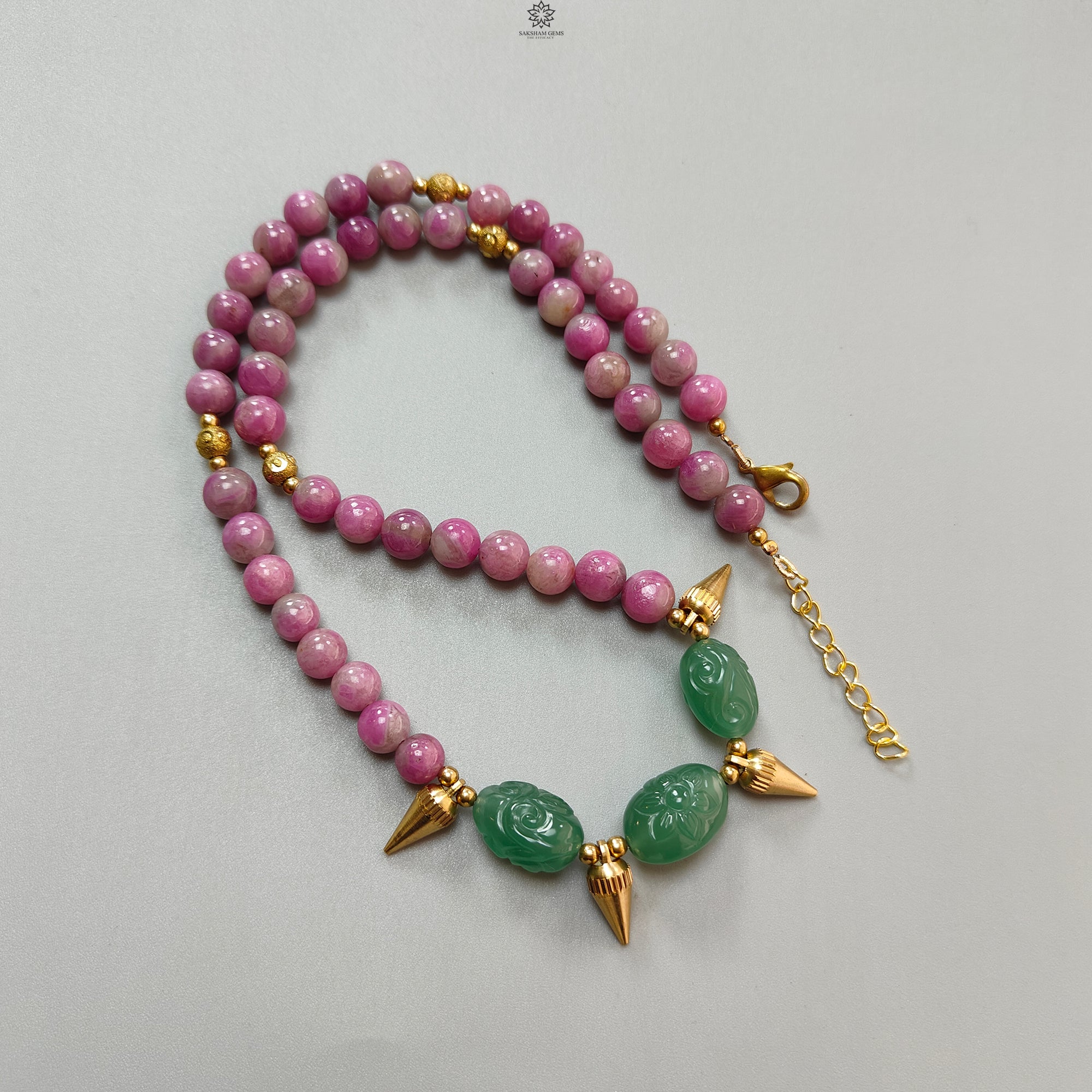 Bi-Color Ruby & Zoisite Jewelry Set - 285.90cts Natural Untreated Ruby Earrings & Necklace, 8mm Mystique Jade Round Brass Jewelry for Women | Perfect for Weddings, Parties & Special Occasions