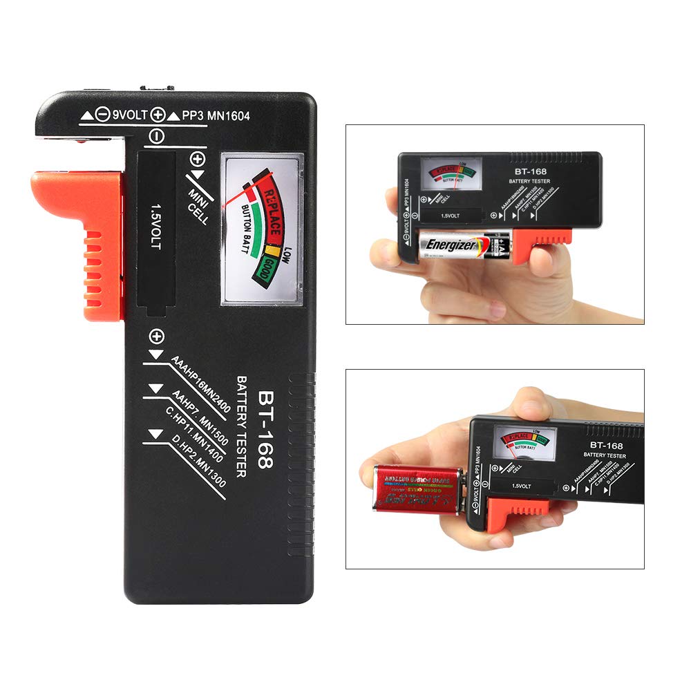 VTECHOLOGY Universal Battery Tester BT-168 - AA AAA C D 9V 1.5V Button Cell Battery Checker for Household Devices, Toys, Flashlights & Small Electronics (No Battery Required)