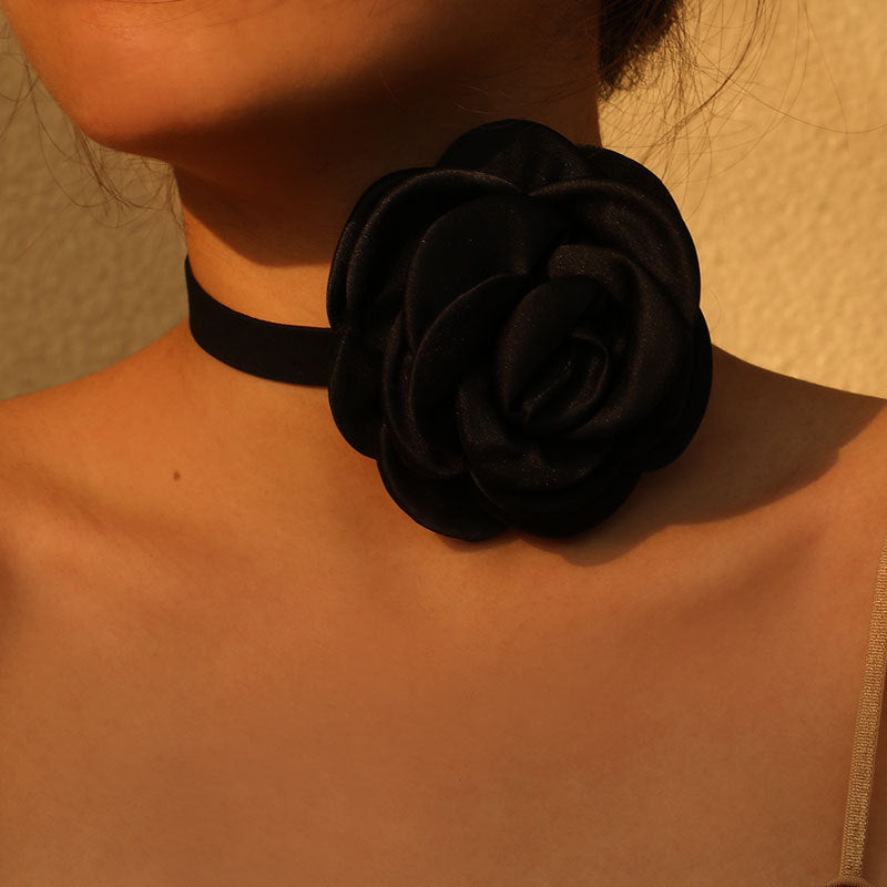 Rose Phantom Flower Suede Choker Necklace | Gothic Victorian Costume Jewelry | Perfect for Halloween, Cosplay & Vintage Fashion Outfits