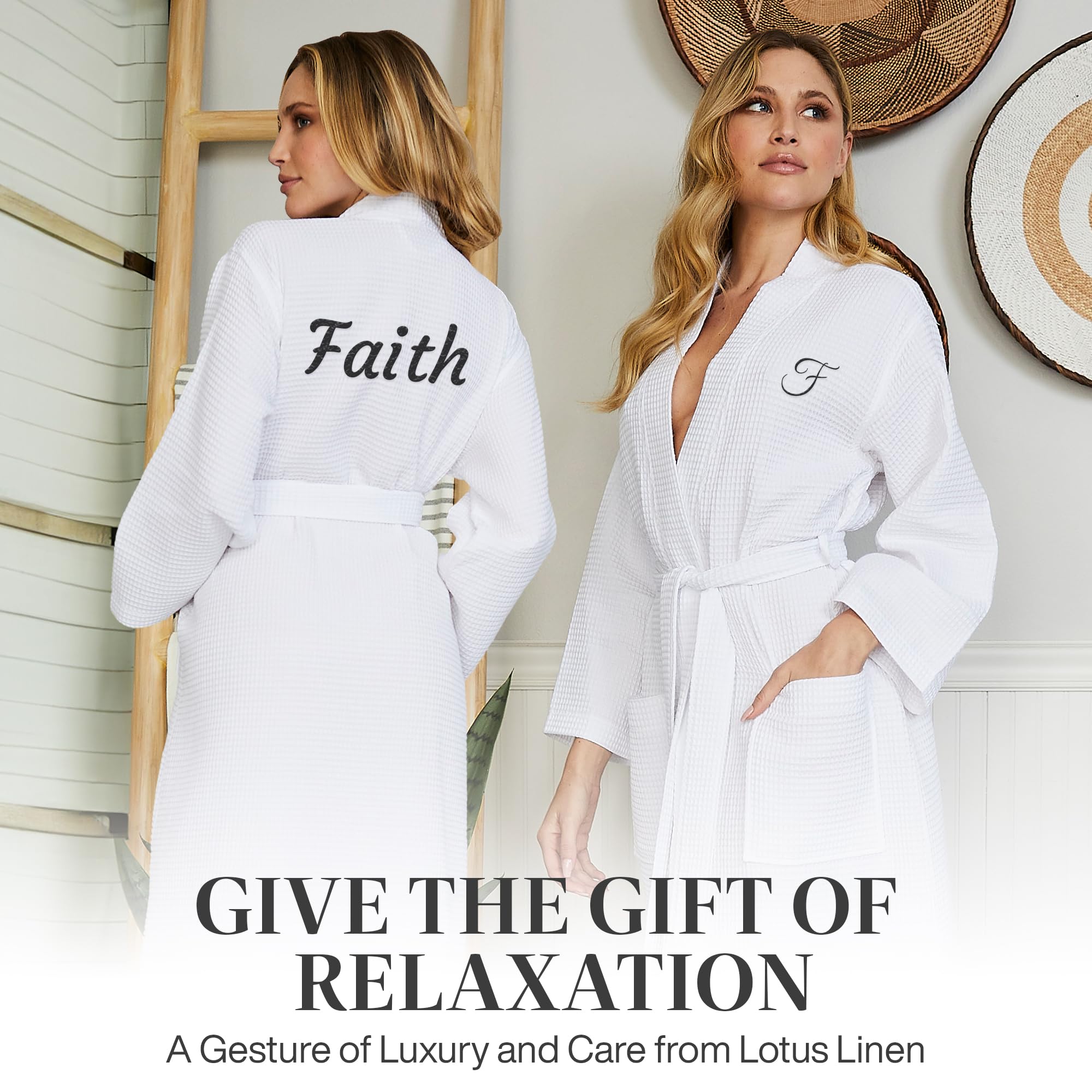 Lotus Linen Women's Lightweight Waffle Weave Robe - Soft Long Cotton Kimono Bathrobe for Spa, Lounge & Home Relaxation | Breathable Comfortable Bath Robe for Women