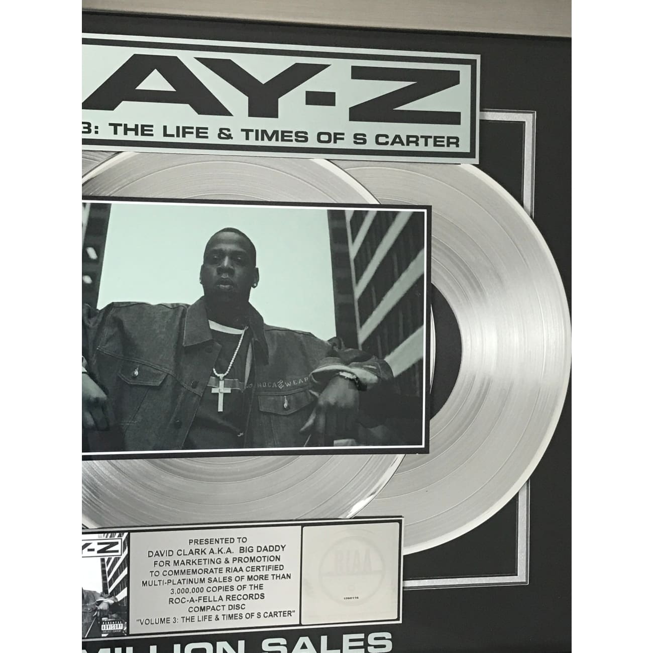 Jay Z Vol. 3: The Life & Times of S Carter - 3x Multi Platinum Album Award - Perfect for Music Collectors & Hip Hop Fans - Great for Display in Home, Office or Studio