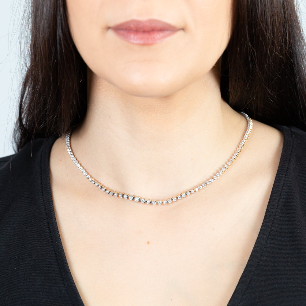 14K Yellow Gold 5 Carats Diamond Necklace with 139 Brilliant Cut Diamonds - 43cm Chain Length for Women's Elegant Evening Wear & Special Occasions