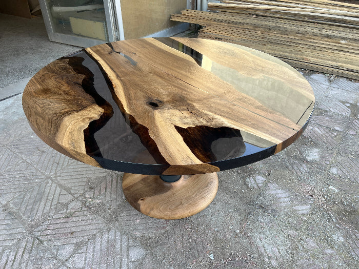 Handmade Custom Round Epoxy Resin Walnut Dining Table with Solid Wood Base - Perfect for Kitchen, Dining Room, and Modern Home Decor