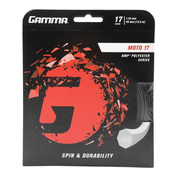 Gamma AMP Moto 17/1.24 Tennis String (Black) - Premium Tennis Racket String for Enhanced Power & Control - Perfect for Competitive Play & Training Sessions