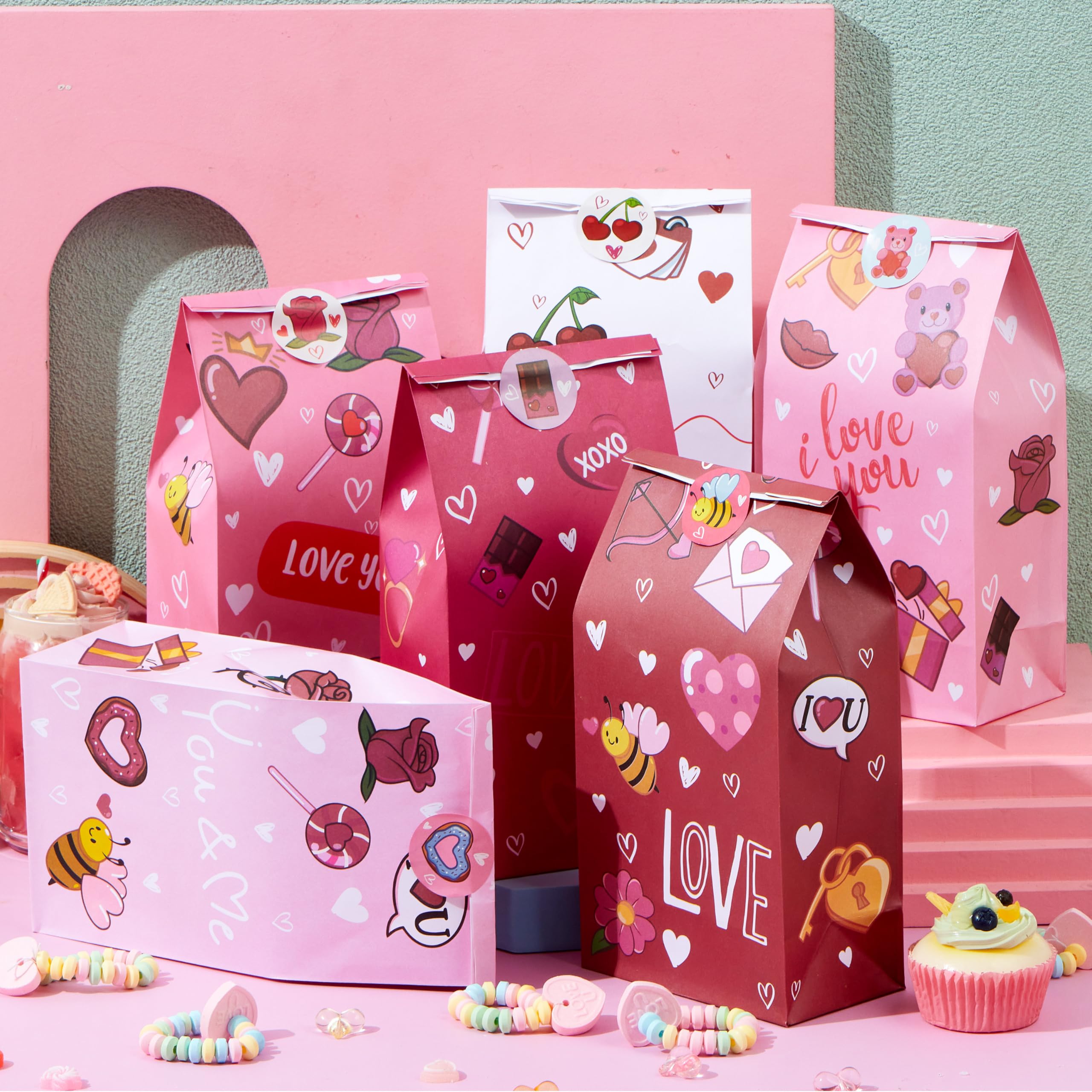 JOYIN 36 Pcs Valentine's Day Gift Bags 5x9.4 Inch, Bulk Red Heart Paper Goodie Bags for Classroom Exchange, Party Favors, Candy Treats & Funny Gift Giving - Perfect for Valentine's Parties, School Events & Holiday Celebrations
