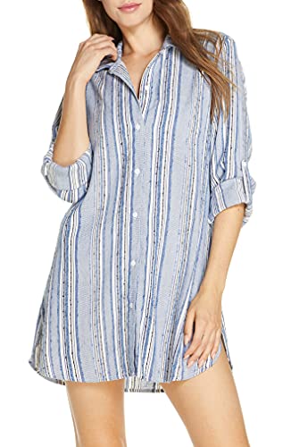 Tommy Bahama Women's Sail Forth Boyfriend Shirt Cover-Up - Lightweight White Beach Coverup for Summer Vacation, Poolside Lounging & Tropical Getaways