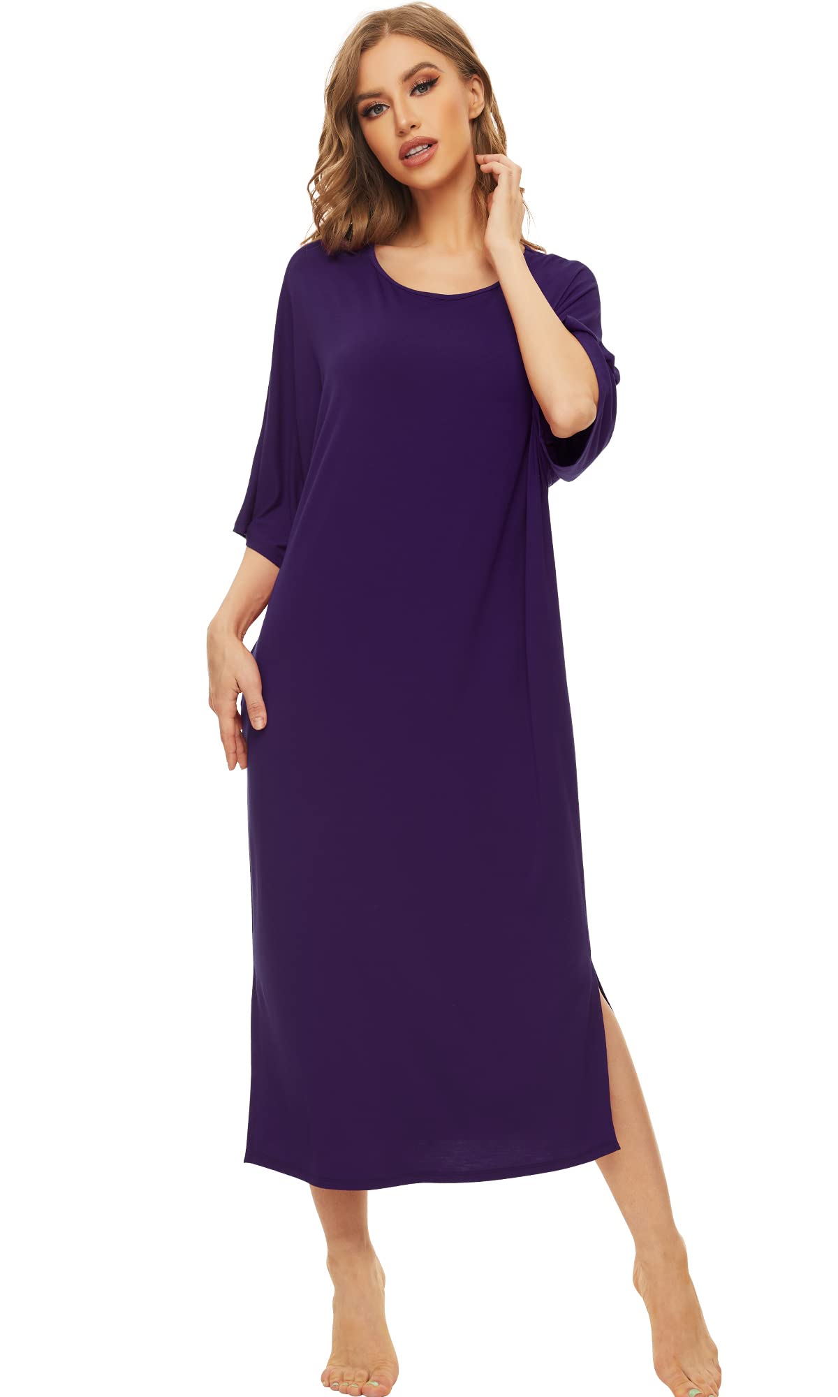 WiWi Bamboo Nightgowns for Women - Soft Long Sleeve Sleep Shirt & Comfy Loungewear - Plus Size S-4X - Perfect for Relaxing at Home, Sleeping & Lounging