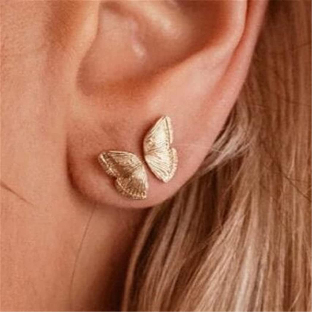 14K Gold Plated Butterfly Wings Stud Earrings for Women - Minimalist Lightweight Cartilage Earrings in Silver & Rose Gold - Tiny Dainty Hypoallergenic Ear Jewelry for Everyday Wear, Date Night & Gift Giving