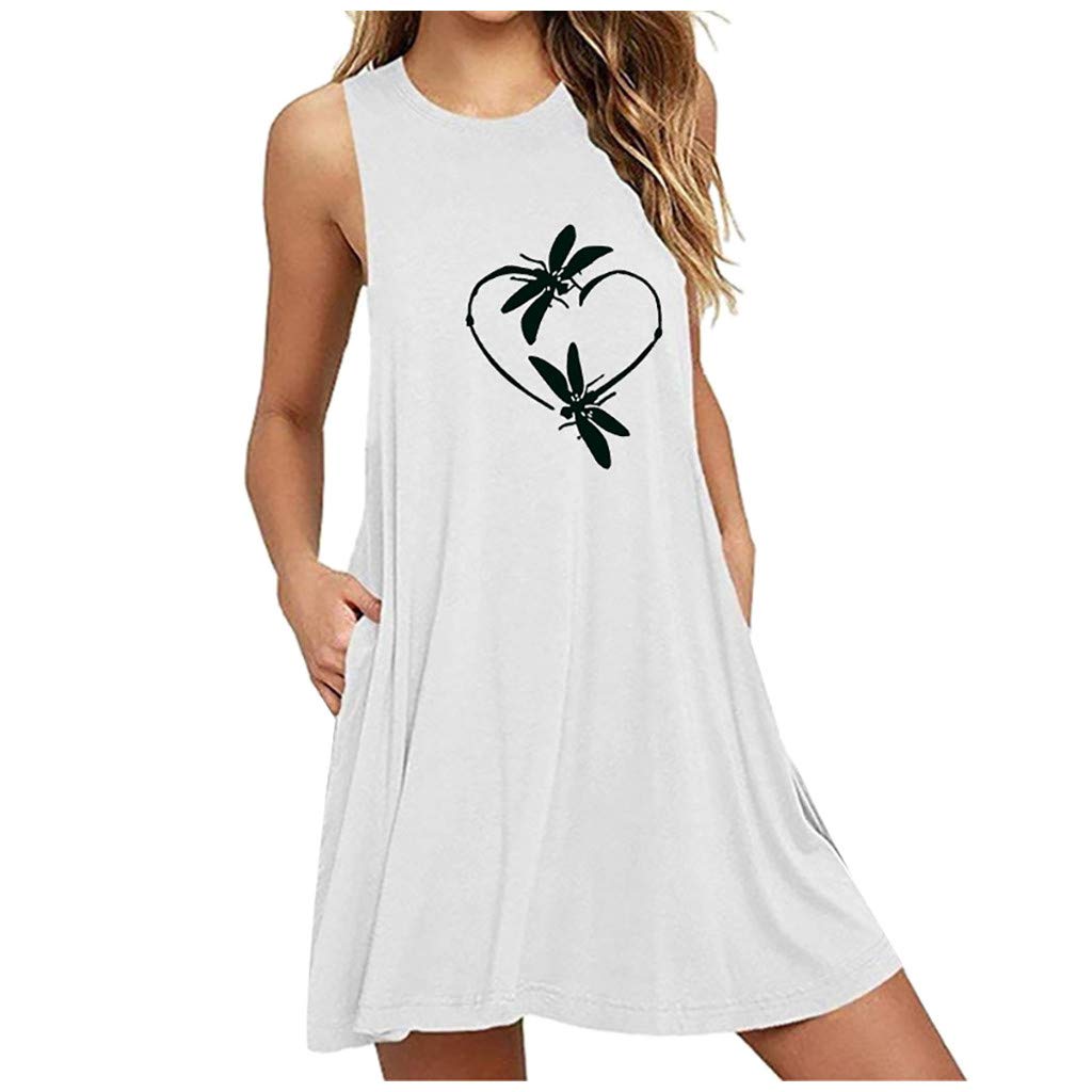Plus Size Women's Summer Sleeveless Sun Dress with Pocket - Floral Print O-Neck Casual Nightdress for Beach, Vacation & Lounge Wear