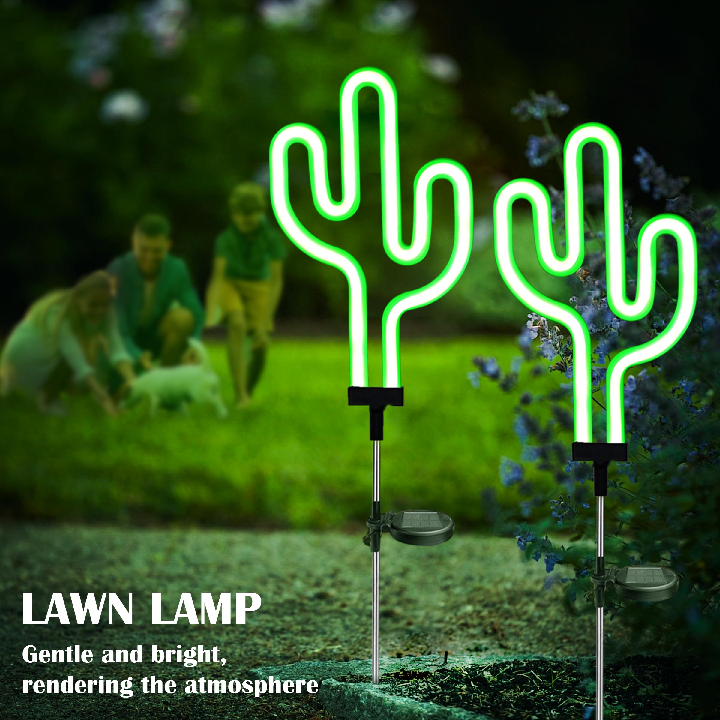 SunKite Solar Garden Lights - Waterproof Cactus Solar Stake Lights for Outdoor Decor, Yard, Lawn, Pathway, Patio & Backyard - Solar Powered LED Neon Landscape Lighting (2 Pack) - Perfect for Garden Accent, Walkway Illumination & Nighttime Ambiance