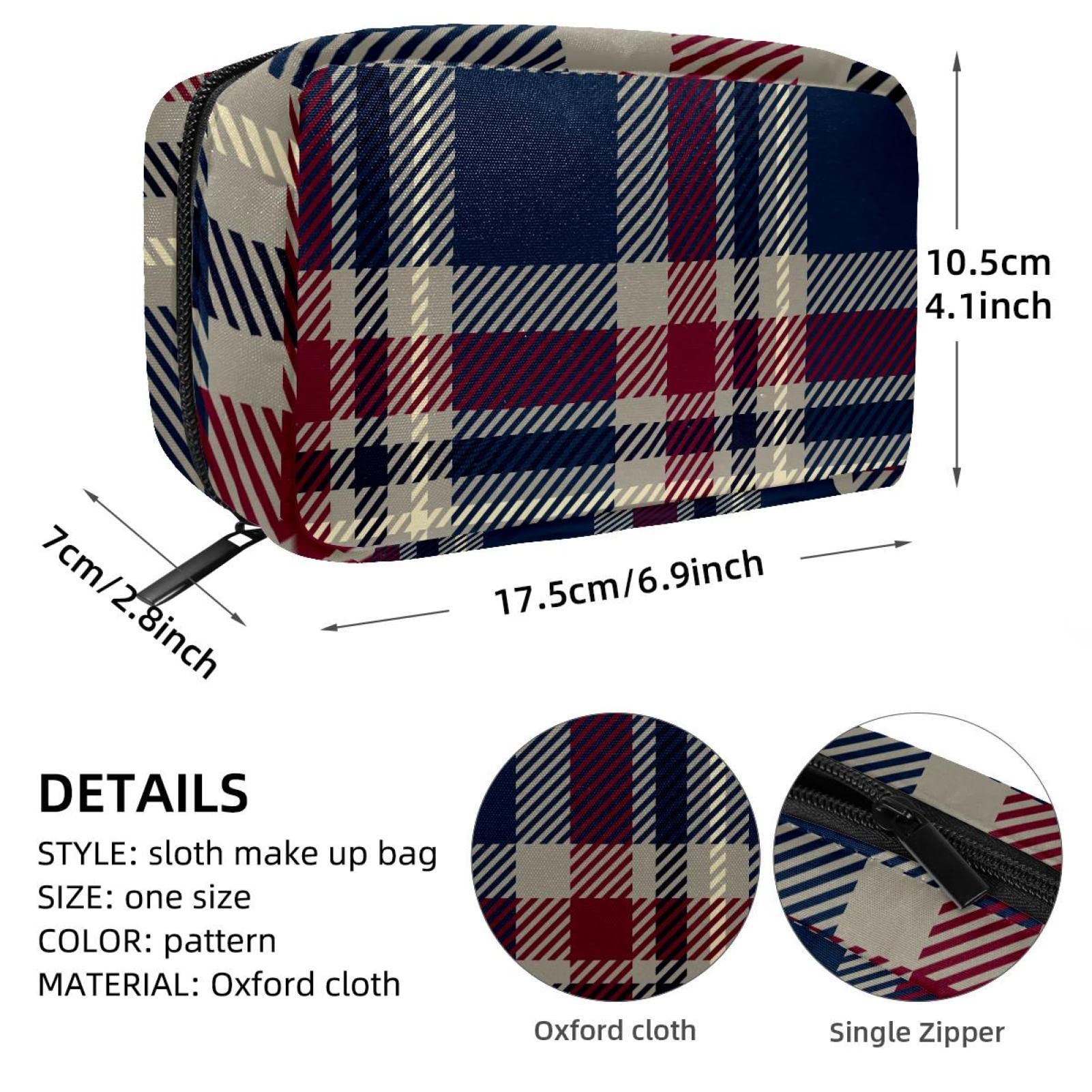 Waterproof Cosmetic Zipper Pouch - Navy Tartan Plaid Makeup Bag for Women | Travel Toiletry Organizer | Perfect for Gym, Vacation & Daily Essentials Storage