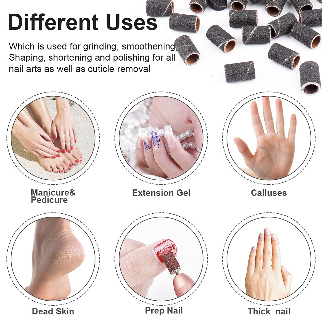 180# Professional Nail Sanding Bands for Nail Drill - 100 Fine Grit Sanding Bands with Storage Box & 2 Mandrels (Fits 3/32