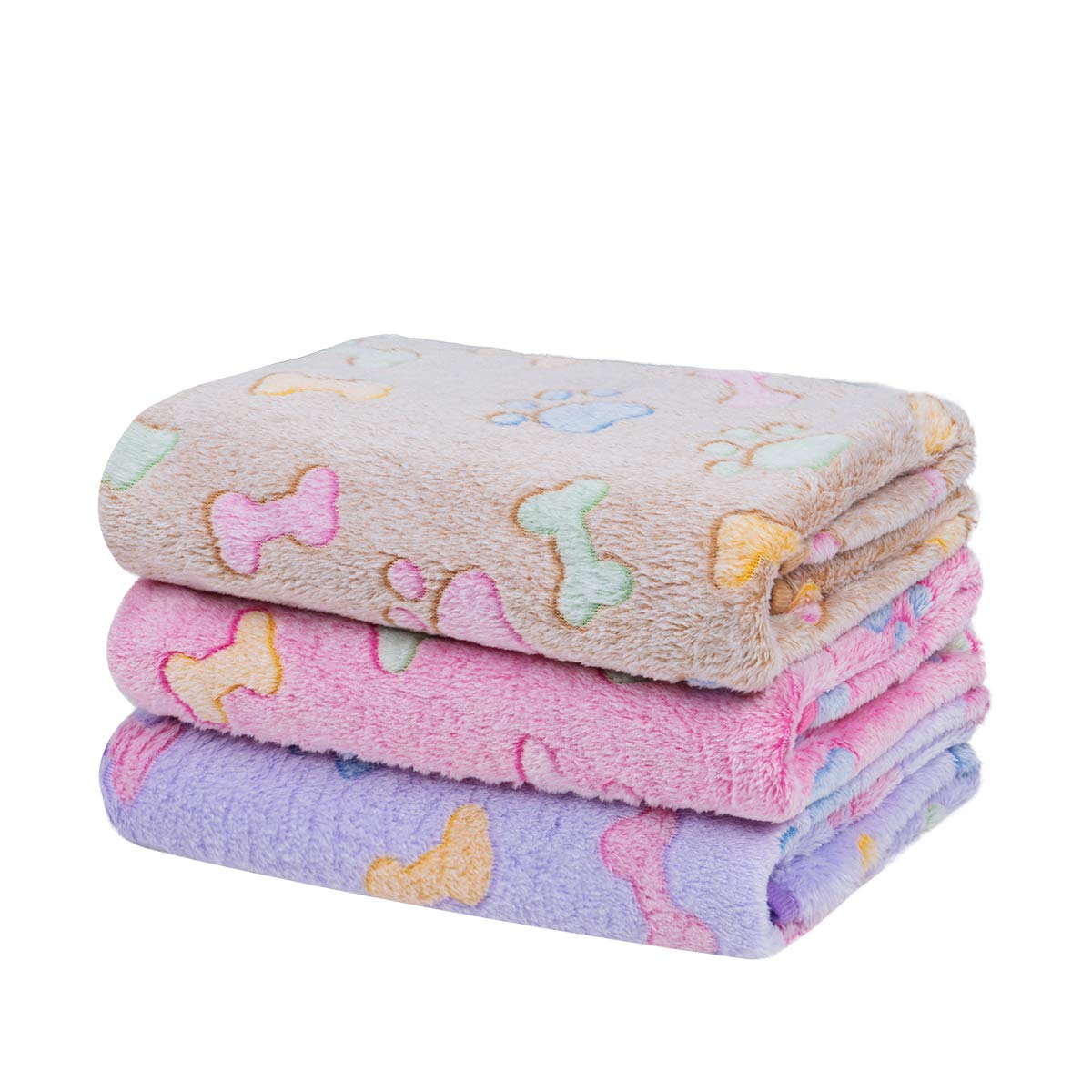 Dono 3 Pack Soft Fluffy Fleece Pet Blanket - Warm Cozy Dog & Cat Blanket with Paw Print Design for Beds, Couches & Travel - Perfect for Puppy, Kitten & Small Pets