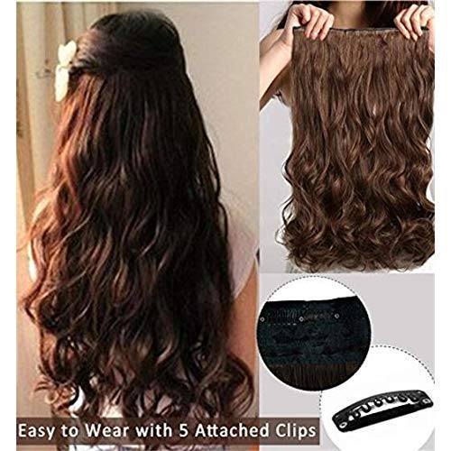 SEVAM Clip In Hair Extensions for Women - Wavy/Curly Synthetic Hairpiece (Brown) | Natural Looking Remy Human Hair Alternative for Daily Wear, Parties & Cosplay