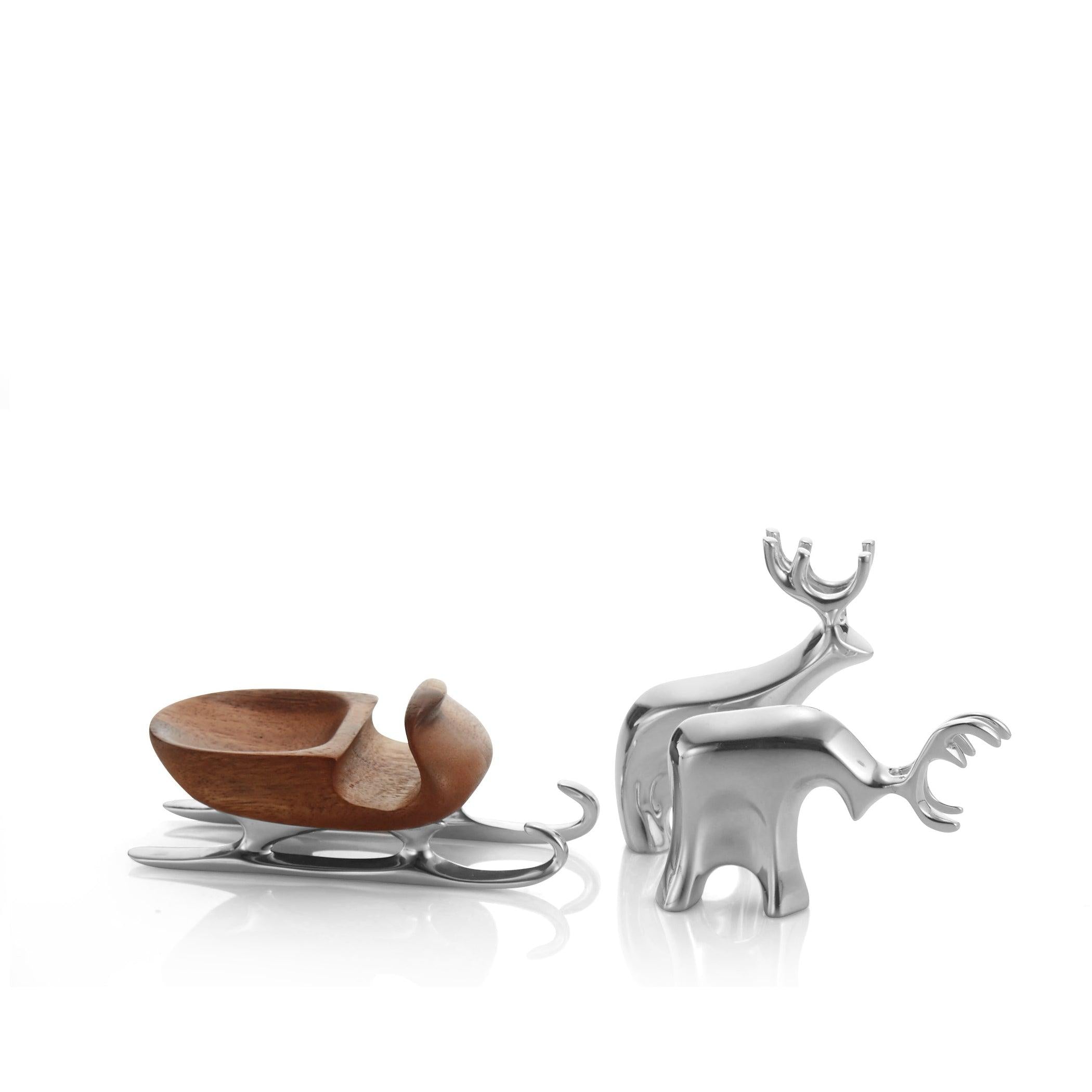 Miniature Christmas Sleigh with Reindeer Set - Holiday Home Decor, Xmas Tree Ornament, Festive Table Centerpiece for Winter & Christmas Decorations