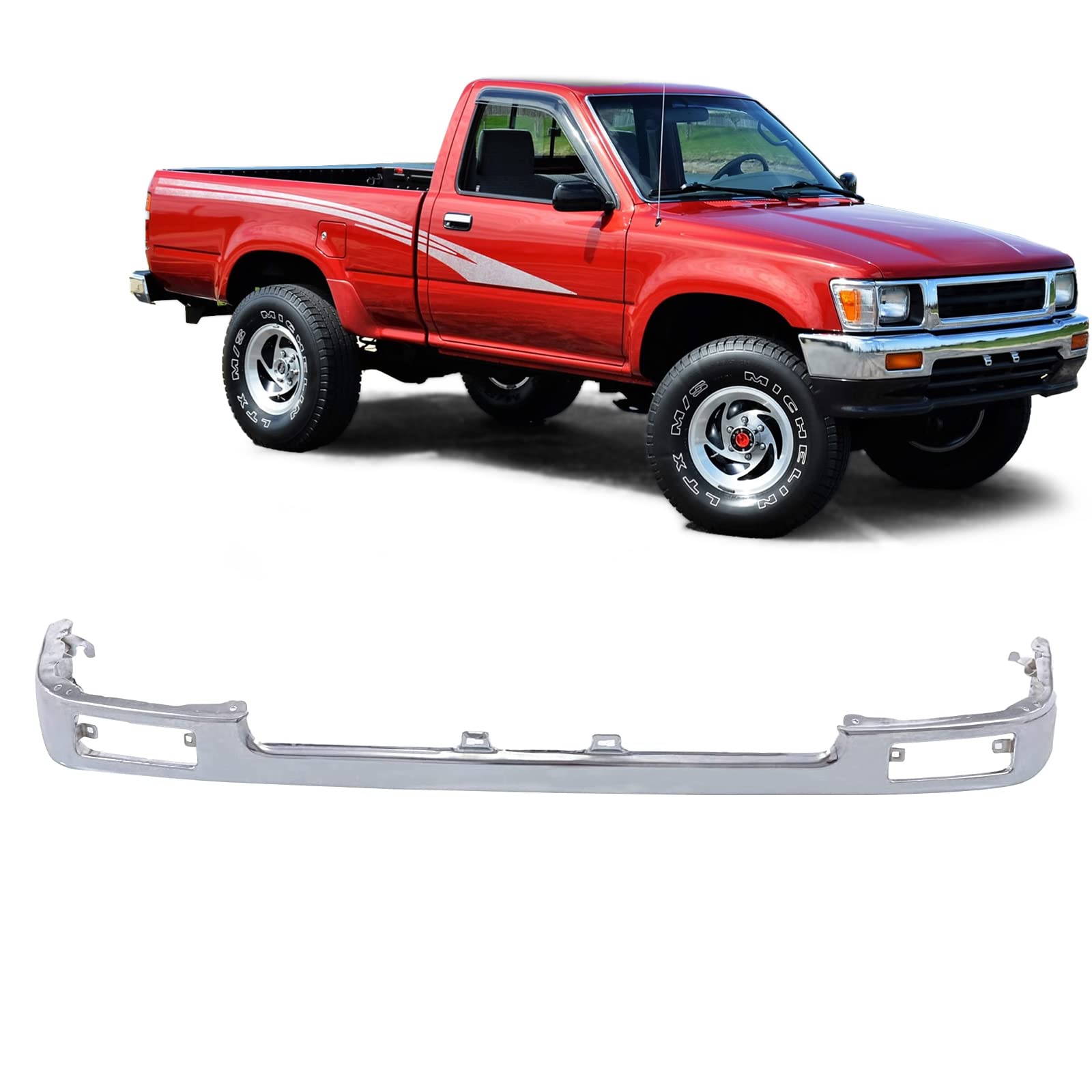Replacement Front Steel Chrome Bumper Face Bar for 1989-1995 Toyota Pickup 2WD - Compatible with TO1002102 & 5210135070 - Perfect for Off-Roading, Restoration & Truck Upgrades