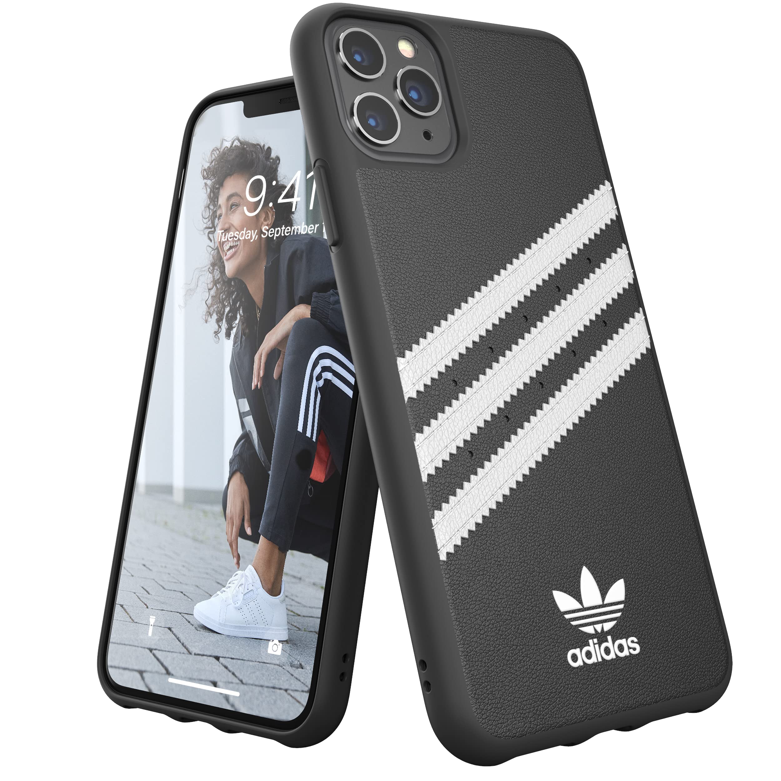 Adidas Originals Moulded TPU Three Stripes Protective Phone Case for iPhone 11 Pro Max - Black & White | Shockproof Cover for Sports, Gym & Outdoor Activities