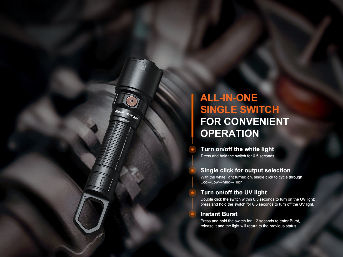 Fenix WF25RM Rechargeable Multifunctional Duty Flashlight with Cradle Charging - Perfect for Camping, Hiking, and Emergency Use