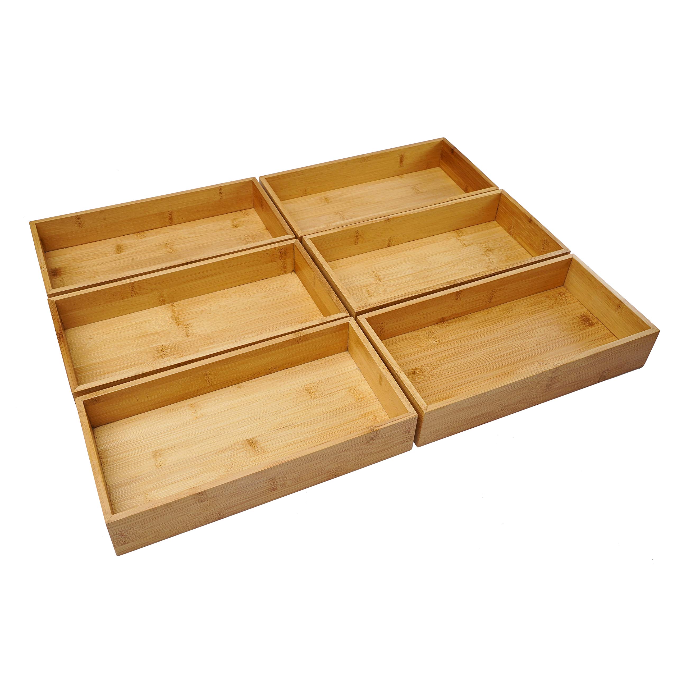Premium Bamboo Drawer Organizer Set - 6-Piece Storage Tray with Adjustable Dividers for Kitchen, Bathroom, Office, Craft & Sewing Supplies (5.9x11.8x2.2 Inch) | Space-Saving Solution for Utensils, Makeup, Stationery & Small Item Organization