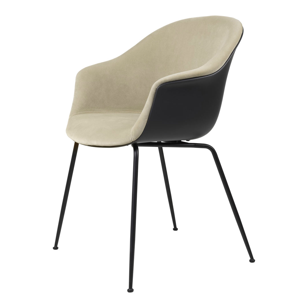 Modern Bat Dining Chair with Black Matte Conic Base & Front Upholstery - Perfect for Kitchen, Dining Room, and Restaurant Settings