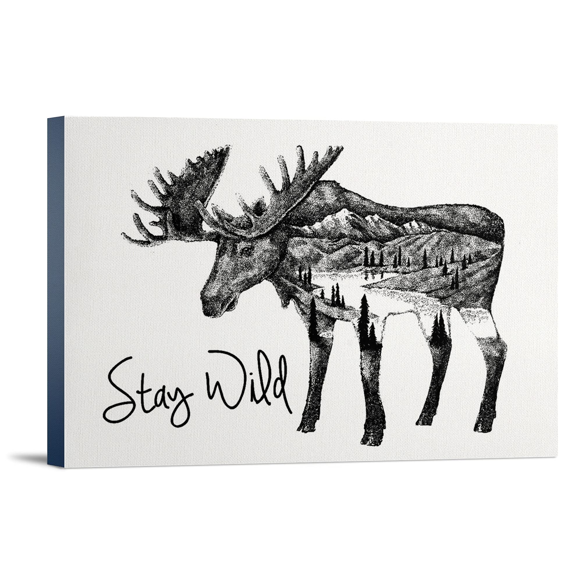 Lantern Press Stay Wild Moose and Mountain Wall Art - 16x24 Wrapped Canvas Print for Home & Office Decor - Perfect for Living Room, Bedroom or Cabin