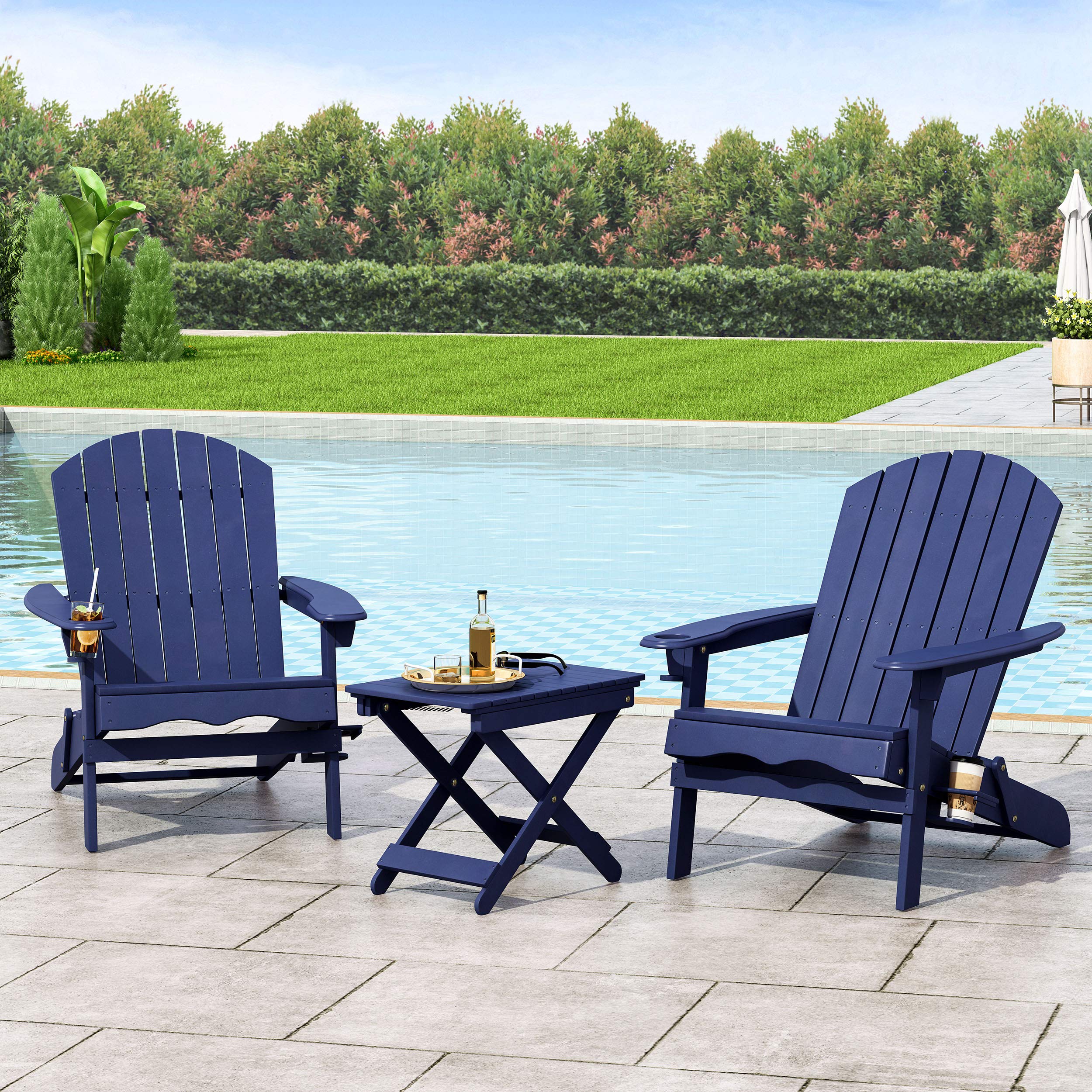 Christopher Knight Home Dominic Outdoor Acacia Wood 2-Seater Folding Bistro Set, Navy Blue - Perfect for Patio, Garden, Balcony or Poolside Relaxation