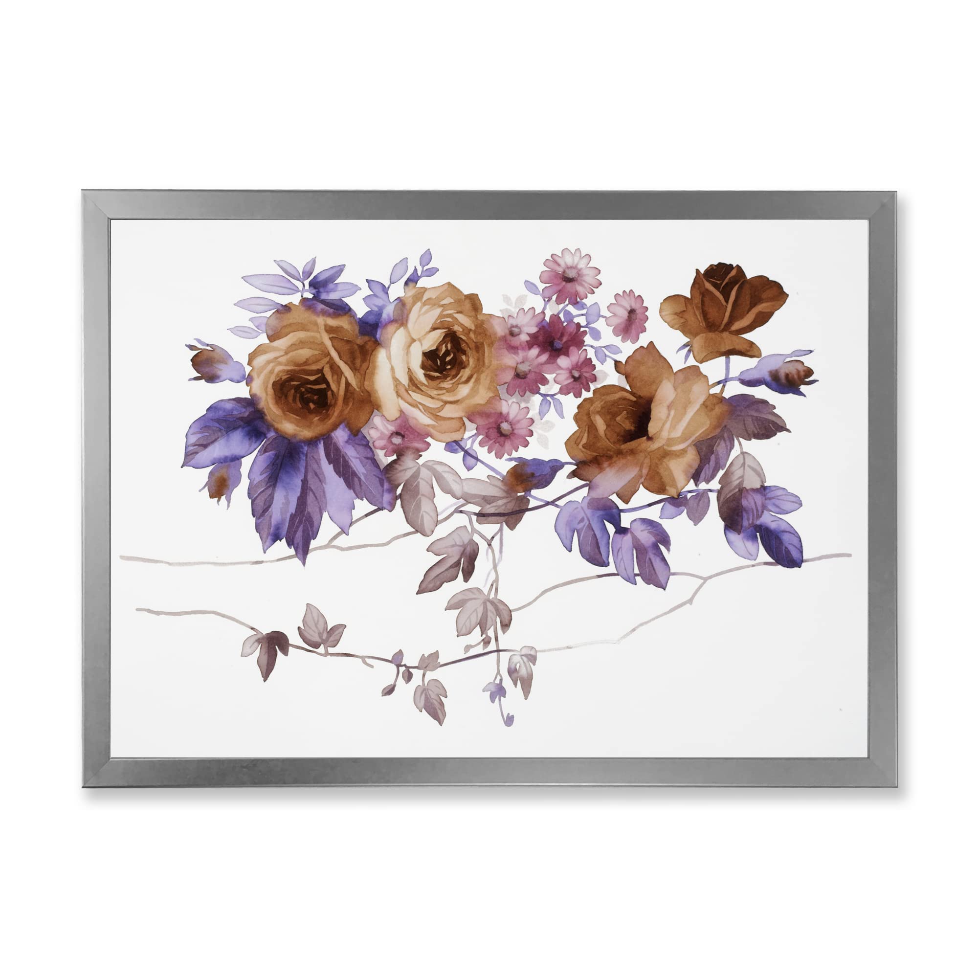 DesignQ Purple Wildflowers IV Traditional Framed Wall Art - Handmade Canvas Painting for Home Decor, Living Room, Bedroom & Office