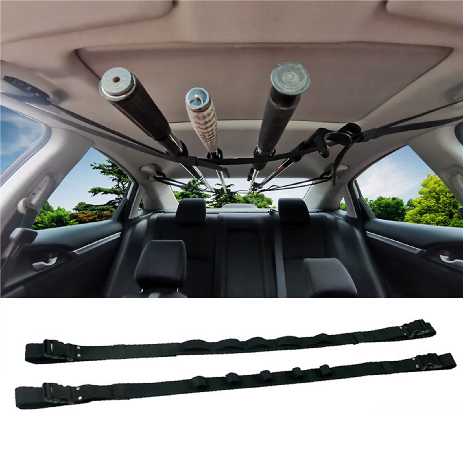 Wharick Adjustable Car Fishing Rod Holder - 2Pcs Heavy-Duty Tear-Resistant Webbing Straps for Vehicle Fishing Pole Storage & Transportation | Perfect for Freshwater Fishing, Road Trips & Outdoor Adventures