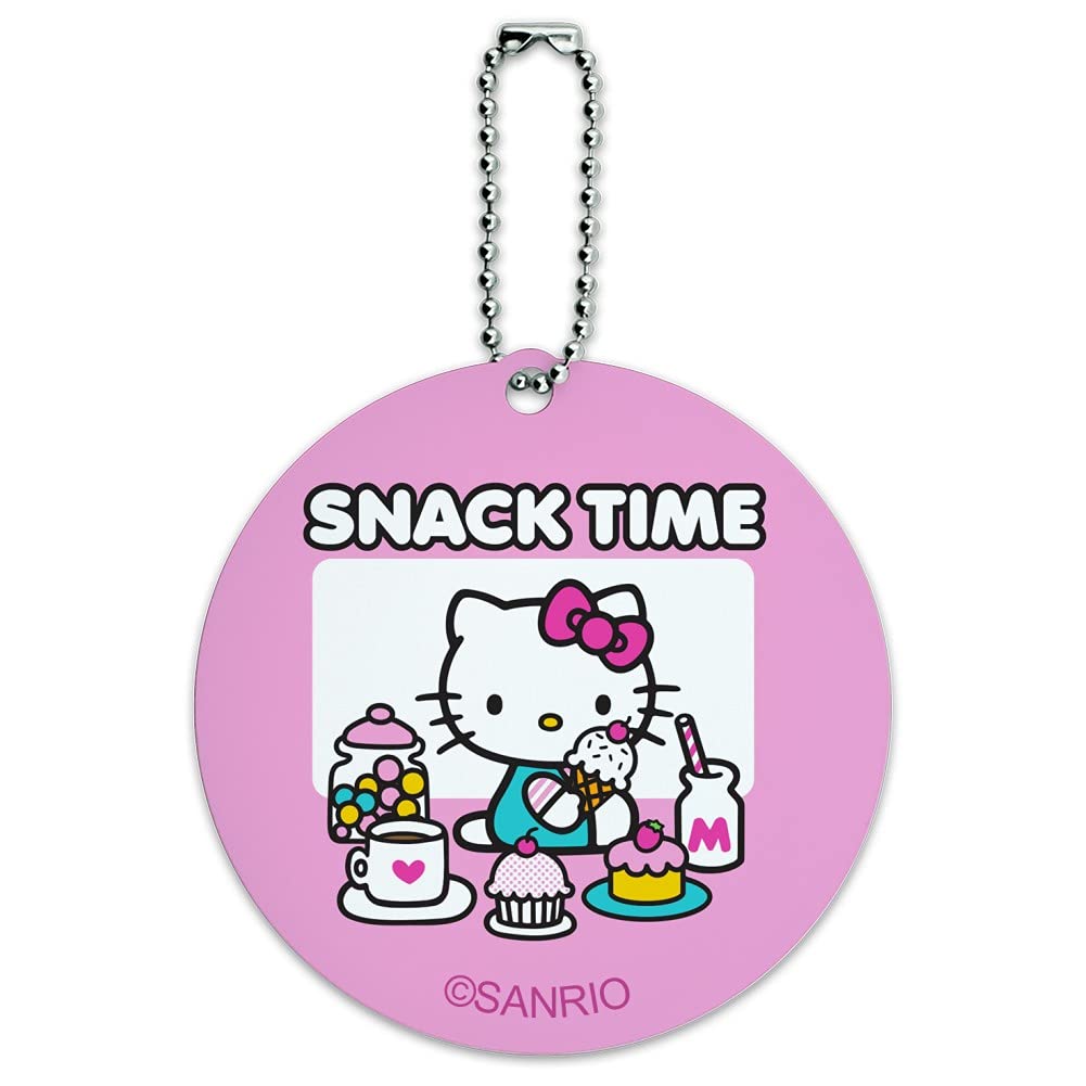 Hello Kitty Snack Time Round Luggage ID Tag - Cute Suitcase Name Tag for Carry-On Bags - Perfect for Travel, School Backpacks & Kids' Luggage Identification