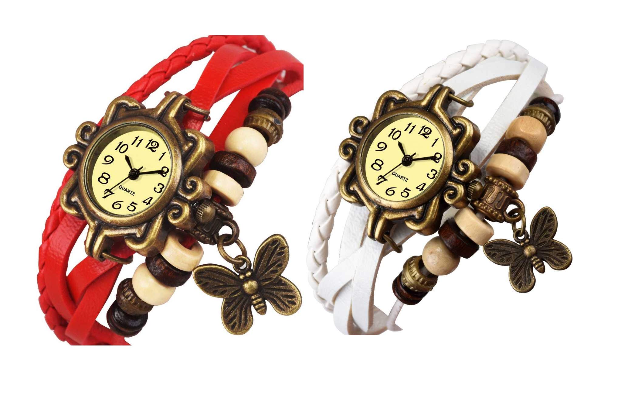 TONSY Analog Butterfly Bracelet Dial Dori Gift Watch for Girls - Stylish Combo Set of 2 - Perfect for Birthday Gifts, Party Favors, and Everyday Fashion Accessories
