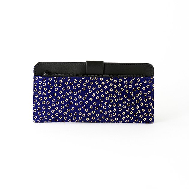 Japanese Deerskin Leather Long Wallet with Urushi Lacquer - Cherry Blossom & Navy Design | Premium Handmade Bifold Wallet for Men & Women | Perfect for Everyday Use, Business, and Gift Giving