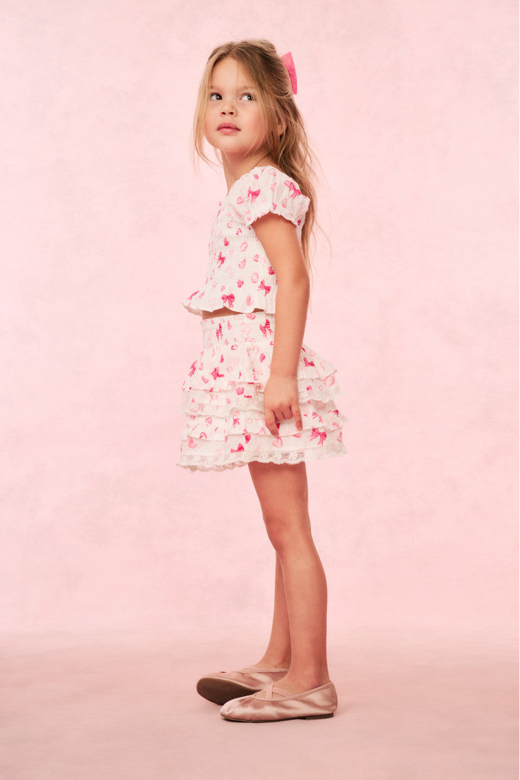 Girls' Stylish Bow & Kiss Print T-Shirt - Cute Casual Top for School, Playdates & Everyday Wear
