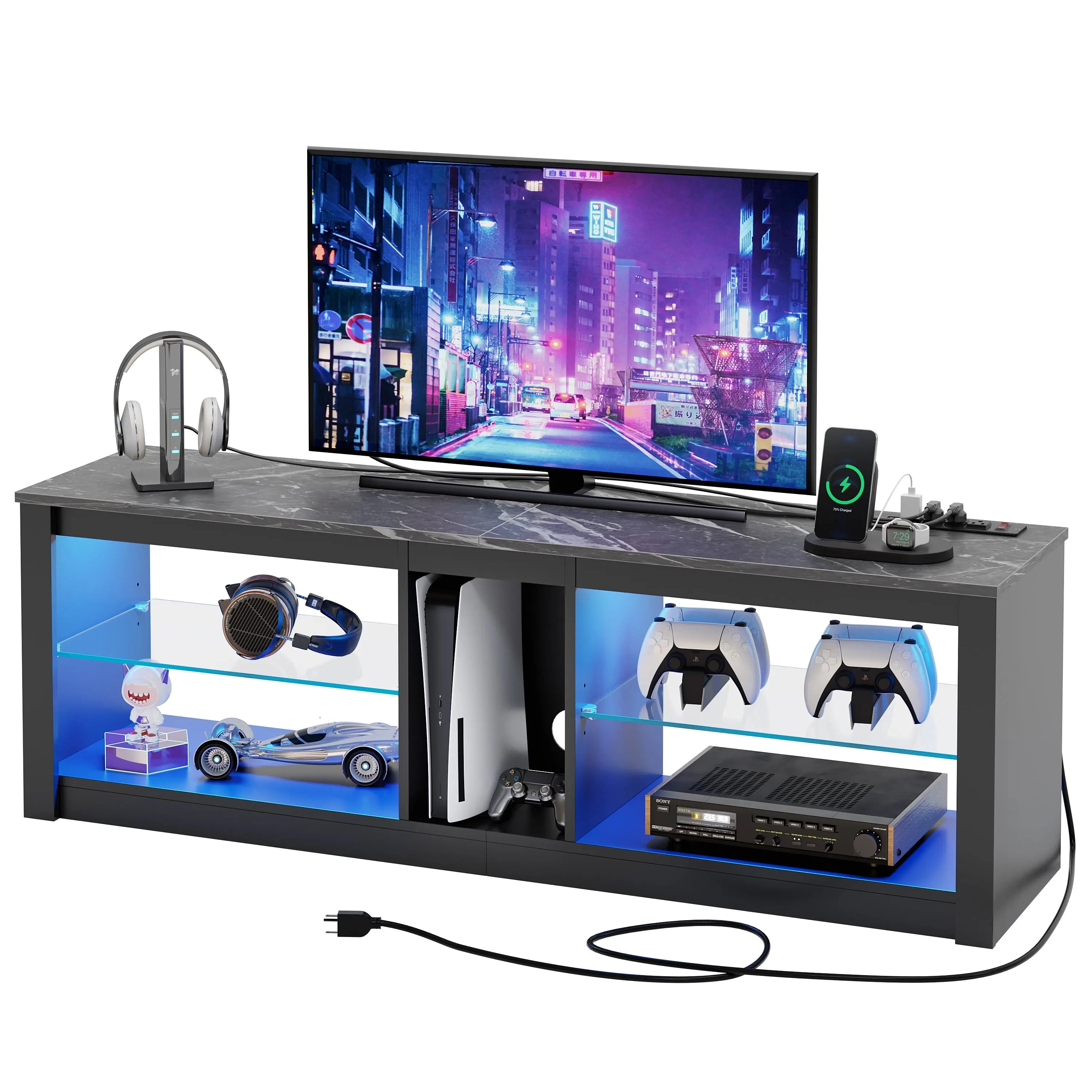 Bestier 55 Inch LED Gaming TV Stand with Power Outlet & USB Ports - Sturdy Entertainment Center for PS5, Xbox & Smart TVs - Perfect for Living Room, Bedroom & Game Room Setup