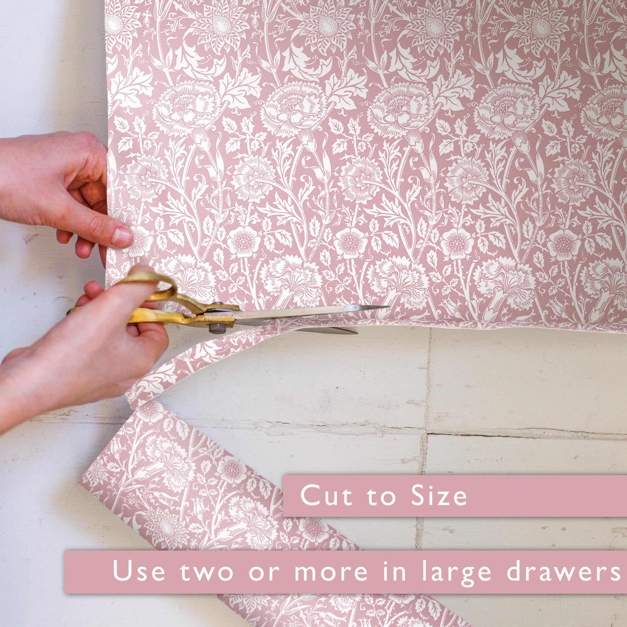Pink William Morris Rose Scented Drawer Liners - Pack of 5 Folded Sheets with Rose Essential Oil | UK Made | Perfect for Dresser Drawers, Wardrobes & Closet Organization