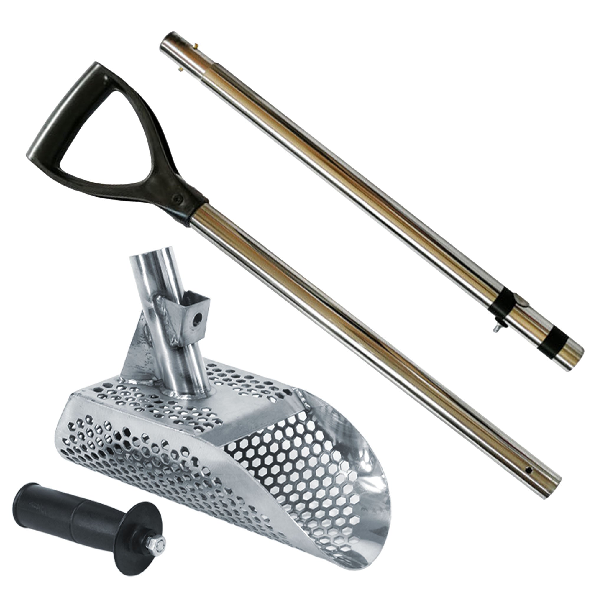 Poseidon 10x5 Stainless Steel Metal Detector Sand Scoop with Hexagon Holes - Perfect for Beach Treasure Hunting & Gold Prospecting