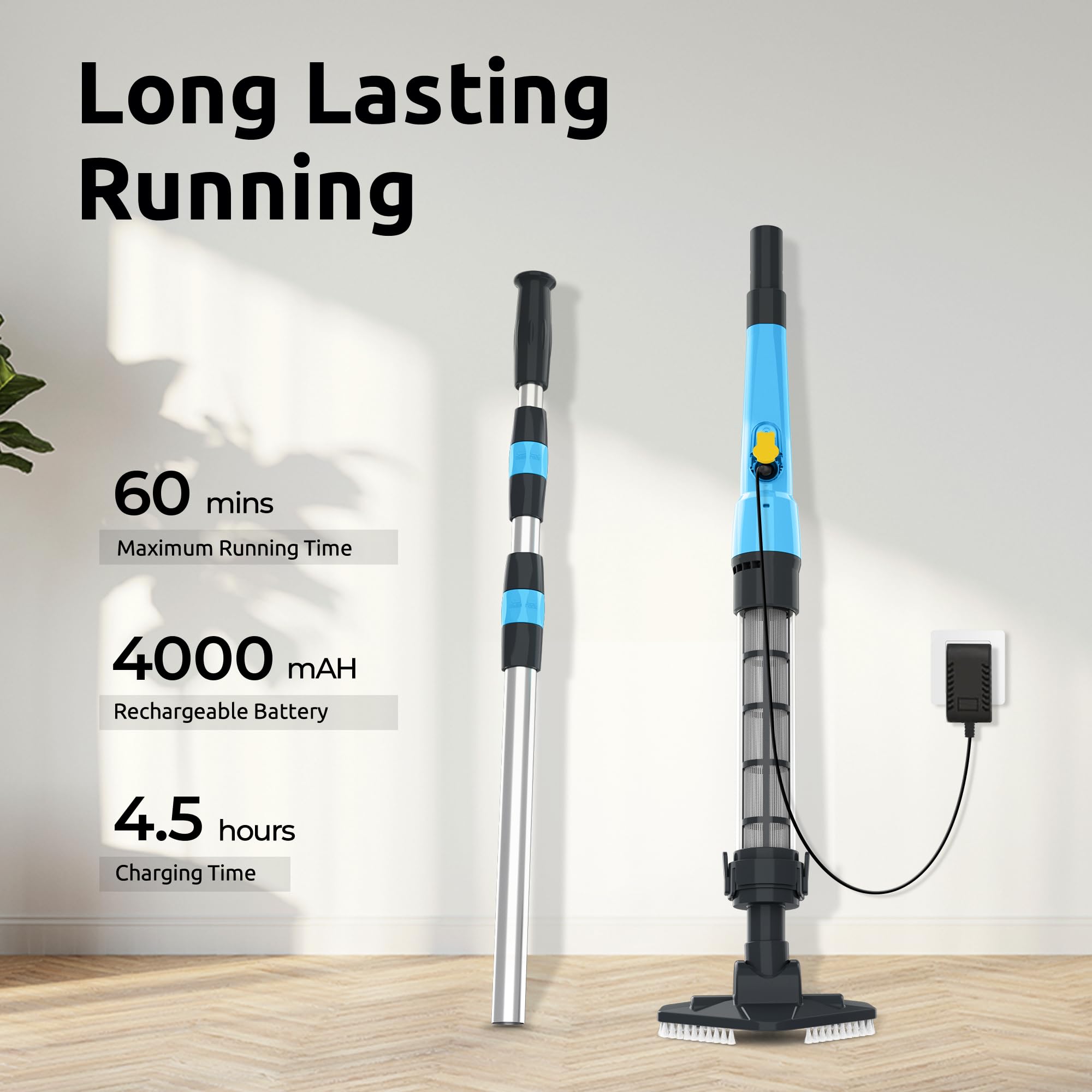 Lightweight Cordless Handheld Pool Vacuum Cleaner - 45 Mins Runtime, Above Ground Swimming Pool Cleaner in Light Blue | Perfect for Quick Pool Maintenance & Spot Cleaning