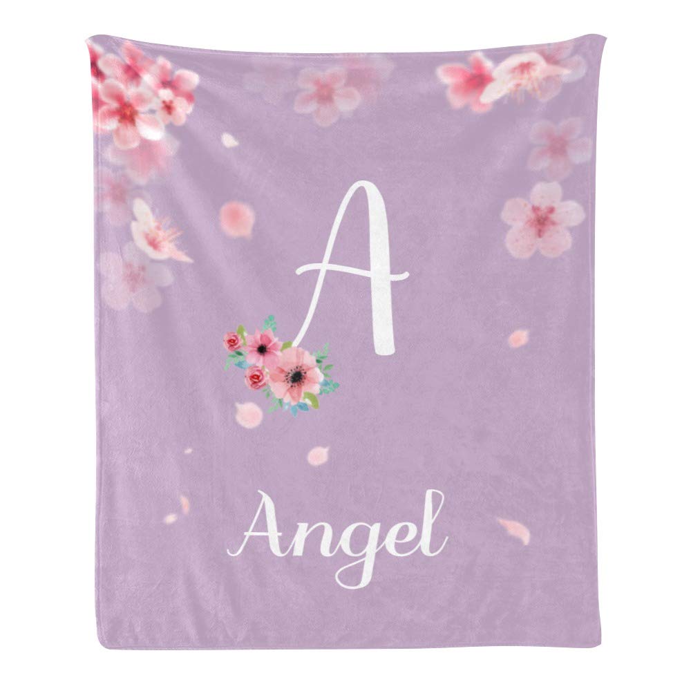 Personalized Custom Blanket with Name - Super Soft Fleece Throw Blanket 50x60 Inches, Pink Peach Blossom Lavender Design for Couch, Sofa & Bed - Perfect Gift for Anniversary, Wedding & Home Decor