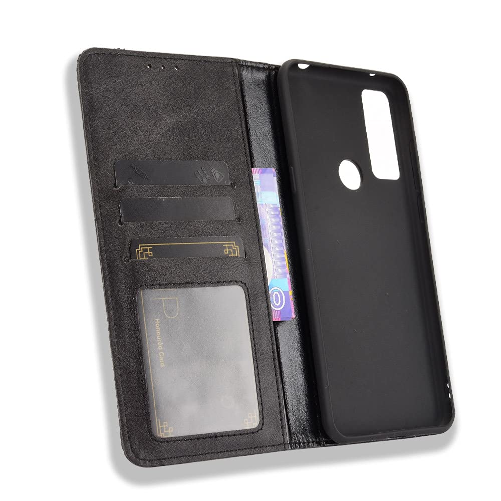 Premium Leather Magnetic Flip Wallet Case for TCL 30 XL (T701DL) - Credit Card Holder & Kickstand | Slim Protective Cover for Everyday Use, Business & Travel | Black