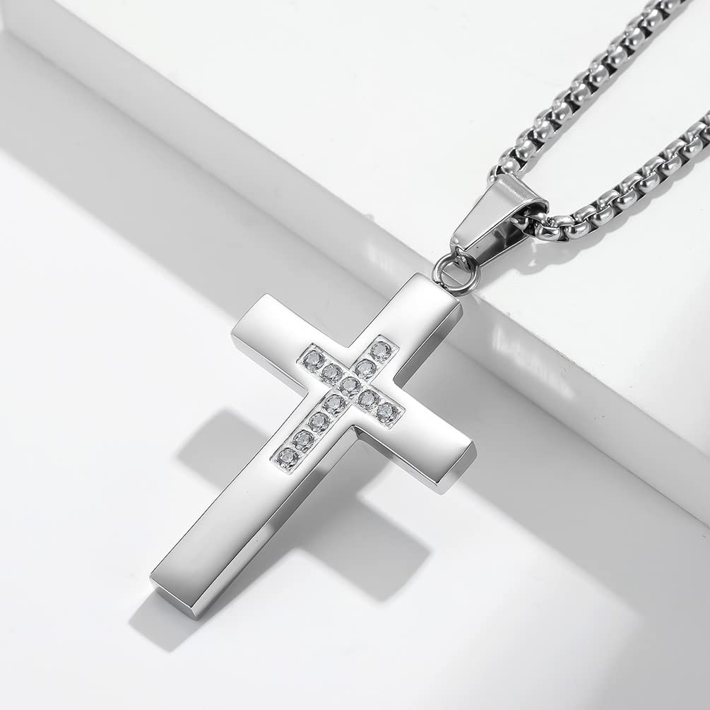 SHNIAN Black Cubic Zircon Cross Pendant Necklace for Men & Women - Religious Jewelry Gift