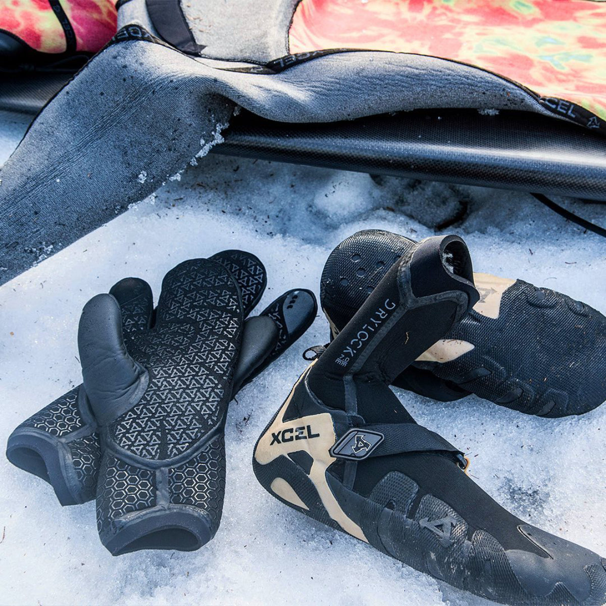 XCEL Drylock 5mm Lobster Gloves (3-Finger) for Cold Water Diving, Surfing & Fishing - Premium Neoprene Hand Protection