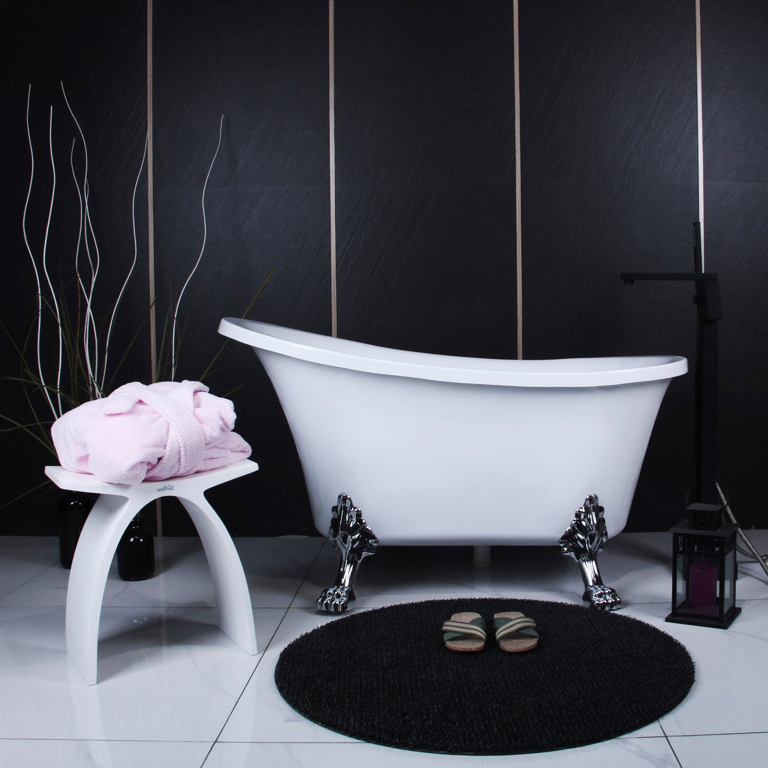 Aqua Eden 51 Inch Acrylic Oval Double Slipper Clawfoot Bathtub - Glossy White with Polished Chrome - Freestanding Soaking Tub for Spa-Like Bathroom Retreat - No Faucet Drillings - Perfect for Master Bathrooms and Luxury Home Renovations