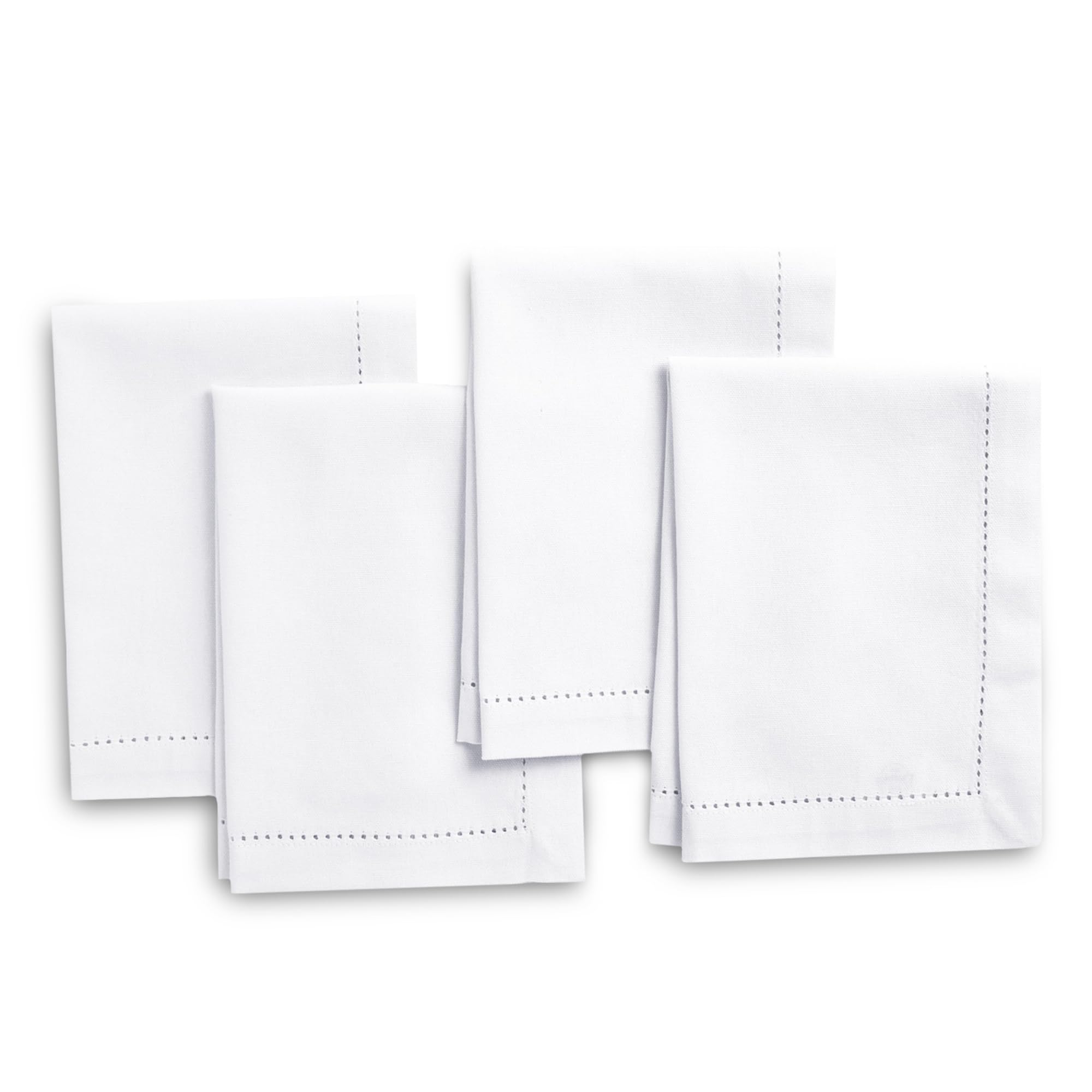 Encasa XO 4-Pack Premium Cotton Hemstitched Cloth Napkins | 17x17 Inch White Square Dining Napkins | Soft, Durable & Reusable for Everyday Meals, Parties & Formal Events | Machine Washable