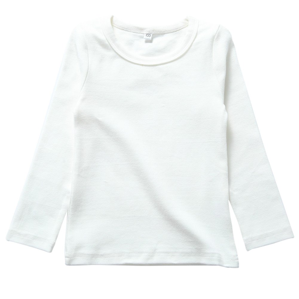 Unisex Kids' Basic Cotton Crew Neck Long Sleeve T-Shirt - Soft Jersey Tee for Boys & Girls (White) - Perfect for School, Playdates & Family Outings