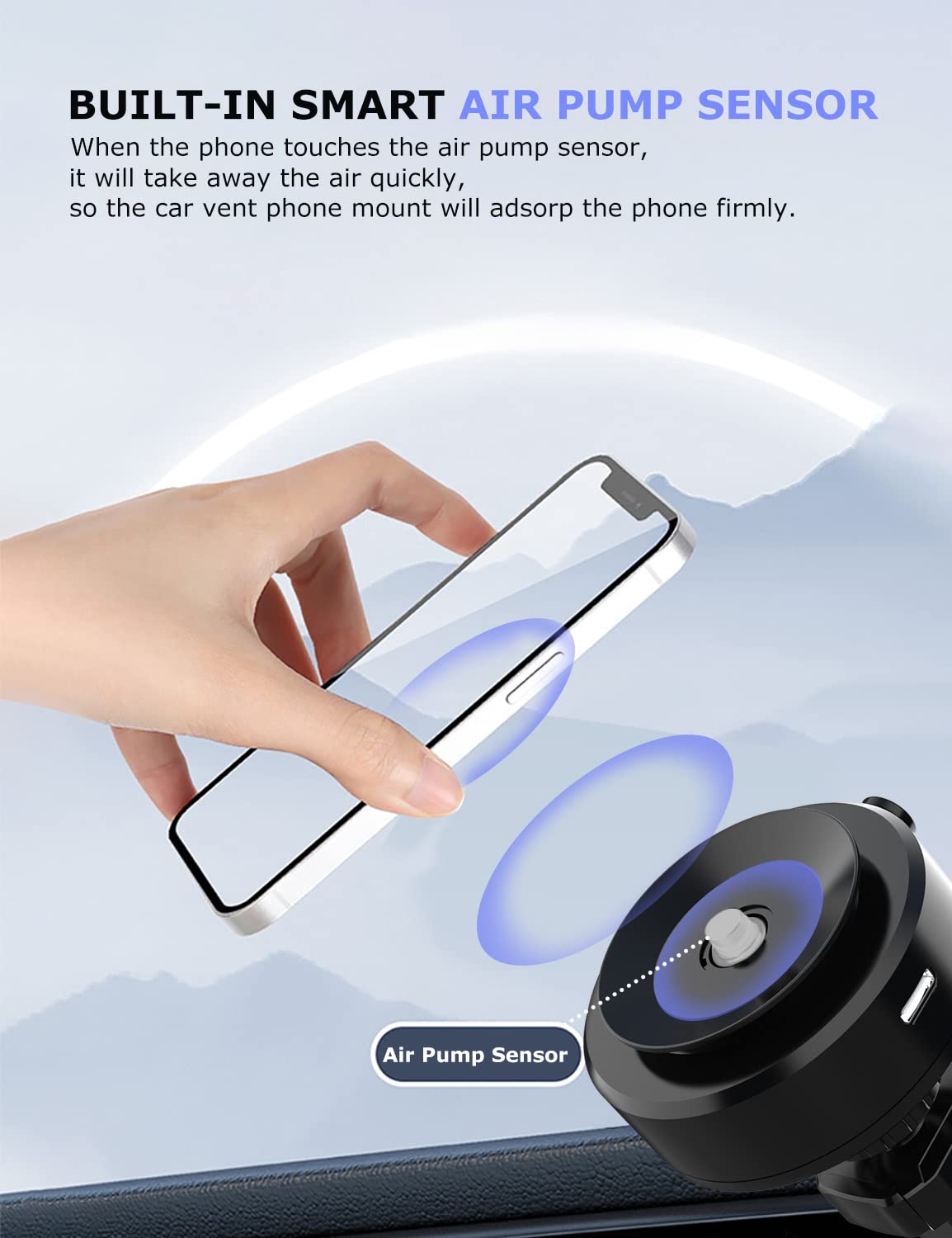 PHOCAR Vacuum Car Phone Holder - Air Vent Phone Mount with Automatic Suction, No Metal Plate or Magnet Needed - Compatible with iPhone 15 Pro Max, Samsung Galaxy, OnePlus, Xiaomi, Pixel, Nokia - Perfect for Driving, Navigation & Hands-Free Calls