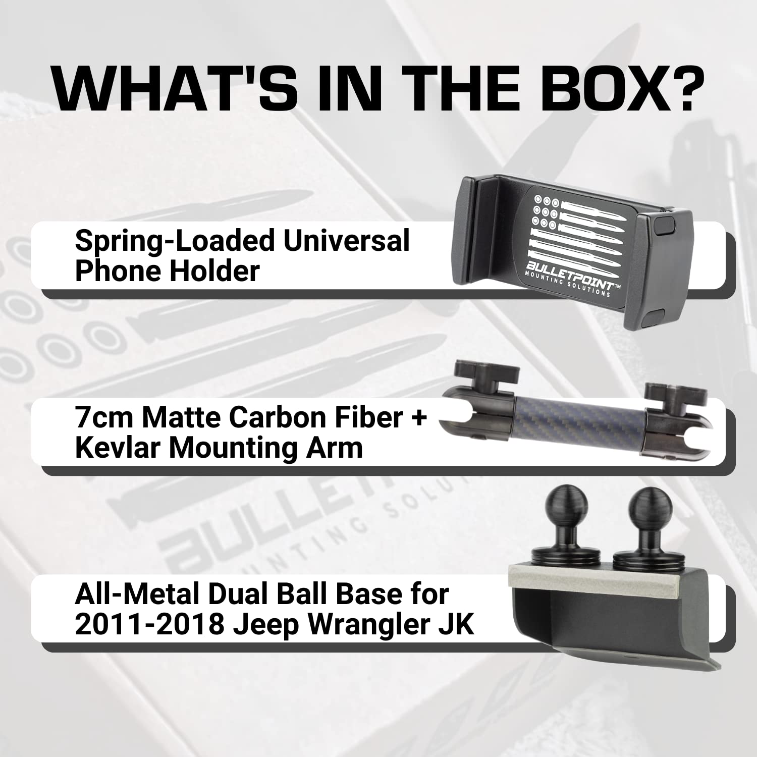 2011-2018 Jeep Wrangler JK JKU Dash Mount Phone Holder - 20mm Ball Mount Compatible with Cell Phones & Action Cameras | Dual Ball Metal Base for Secure Mounting | Perfect for Off-Roading, GPS Navigation & Adventure Photography