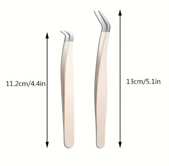 2PCS Curved Eyelash Tweezers for Easy False Lash Application & Removal - Professional Eyelash Extension Tools for Salon & Home Use