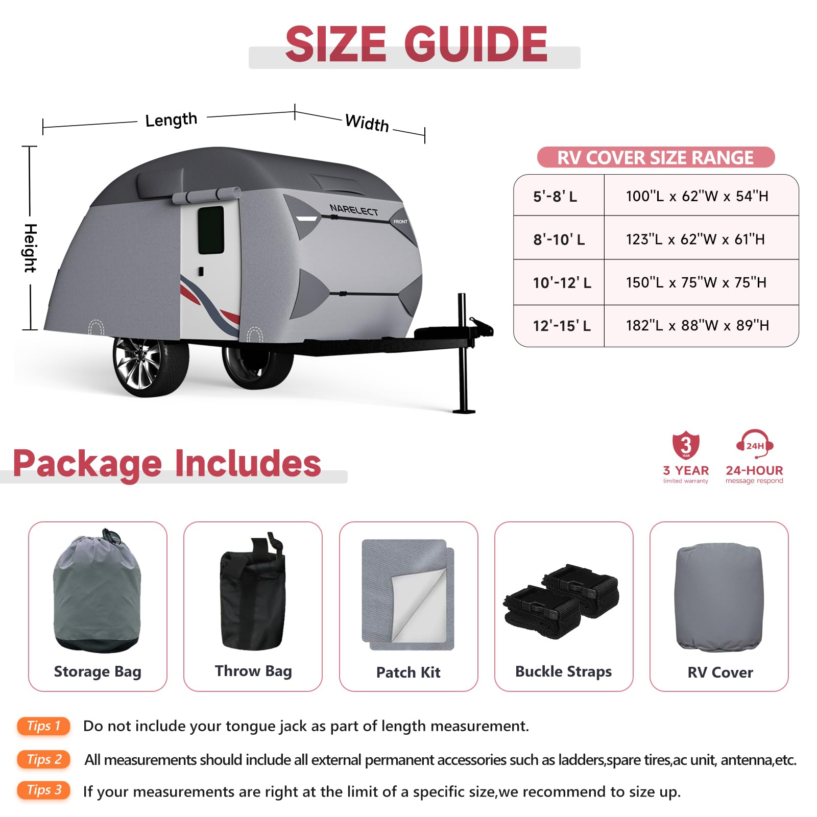 Heavy Duty 8'-10' Teardrop Travel Trailer Cover - 7-Layer Waterproof RV Camper Cover with Windproof Straps | Fits R-Pod & Clamshell Trailers | Perfect for Outdoor Camping, Winter Storage & Travel Protection